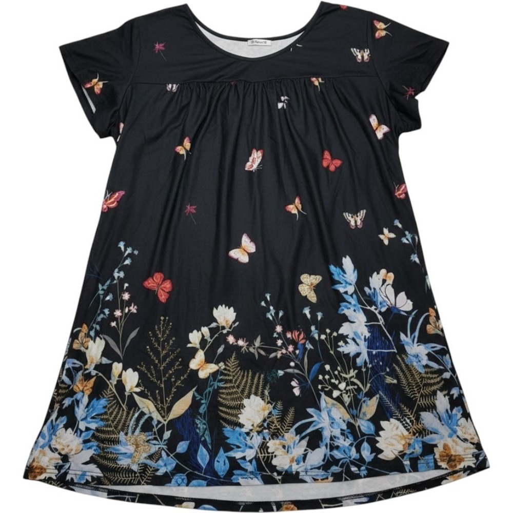 Ekouaer Sleepshirt Womens 3XL Black Butterfly Floral Scoop Neck Short Sleeve